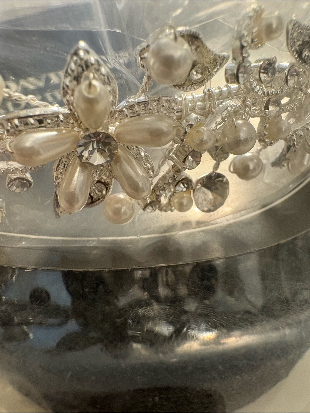 Swarovski Silver Pearl and Crystal Floral Bridal Headpiece
